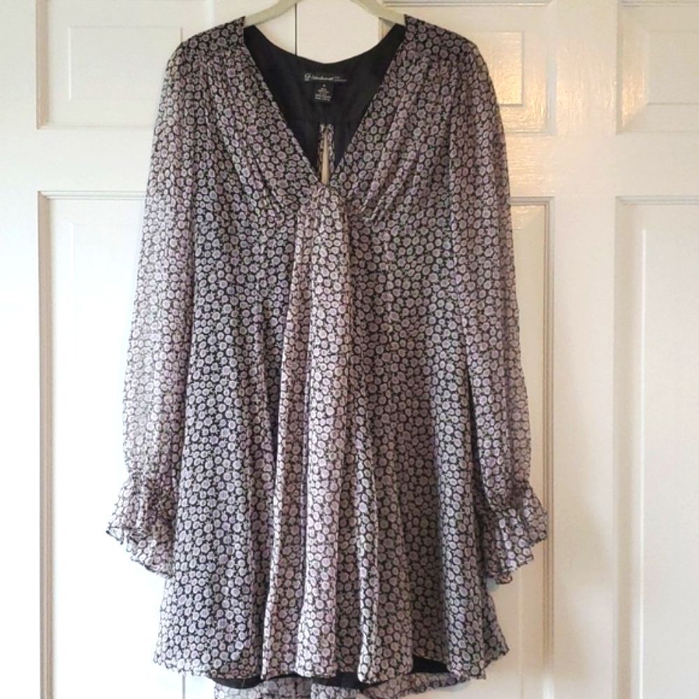 Celia Birtwell Express Silk Floral Babydoll Boho Empire Waist Dress 6 Gray Y2K